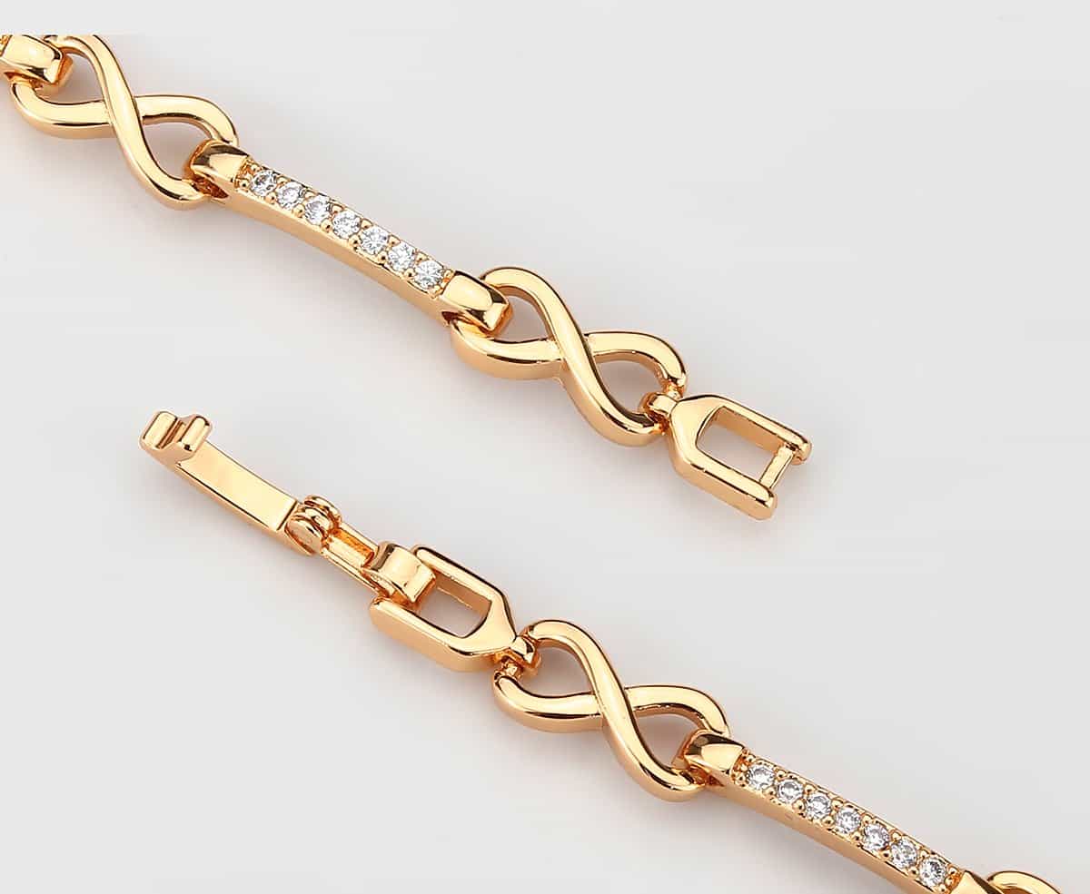 Brass Rose Gold CZ Infinity Bar Link Bracelet view 6