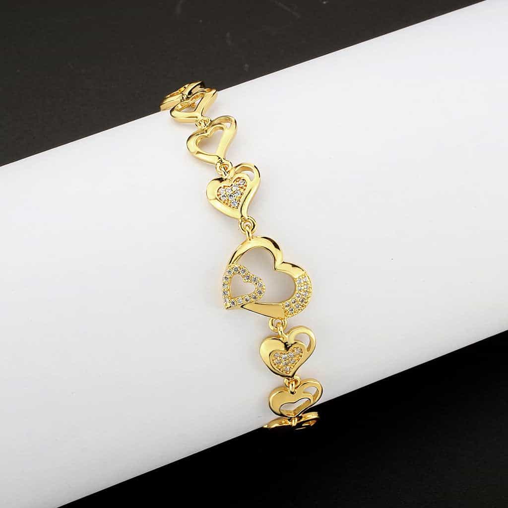 Brass Gold CZ Open Heart Link Bracelet | The Stainless Jewelry view 1