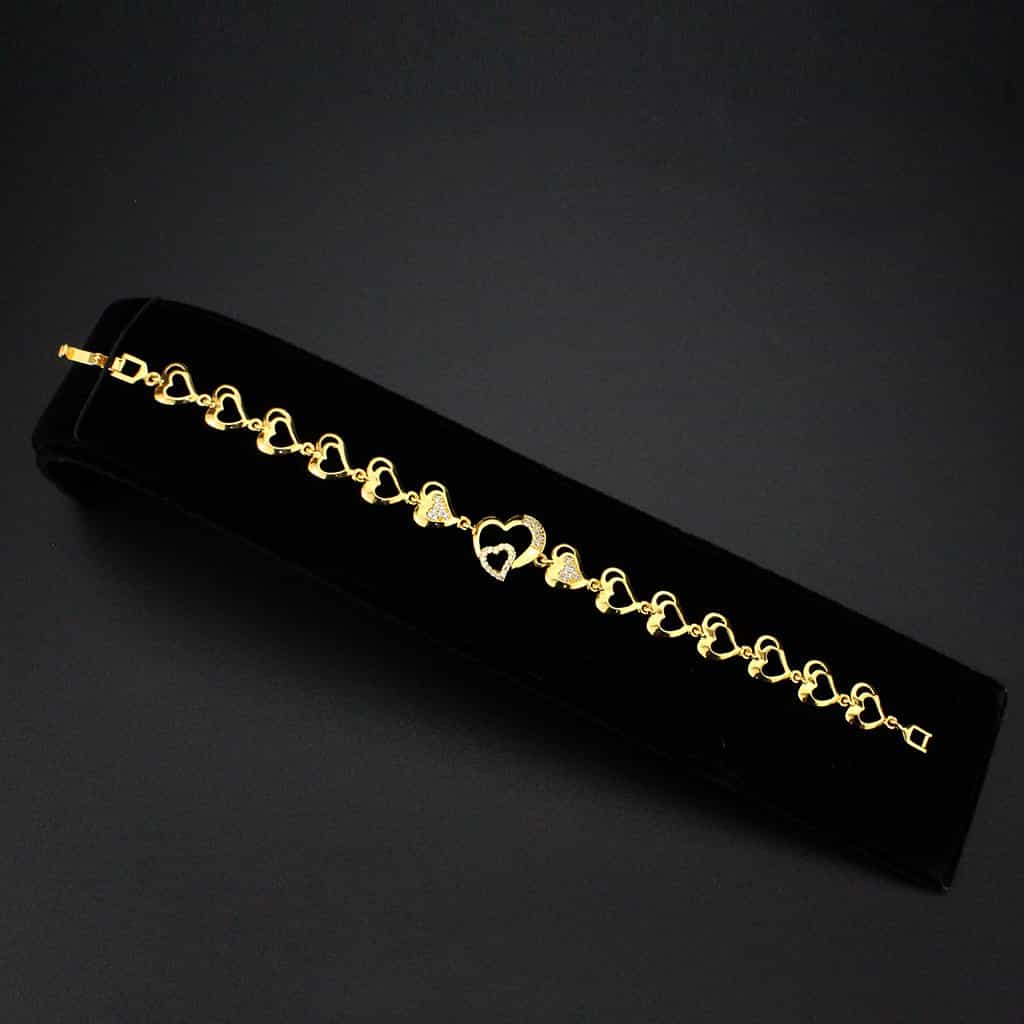Brass Gold CZ Open Heart Link Bracelet | The Stainless Jewelry view 3