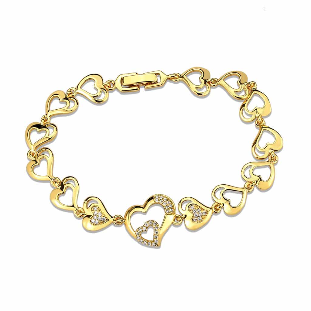 Brass Gold CZ Open Heart Link Bracelet | The Stainless Jewelry view 4