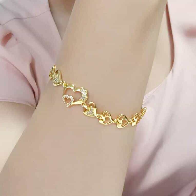 Brass Gold CZ Open Heart Link Bracelet | The Stainless Jewelry view 5