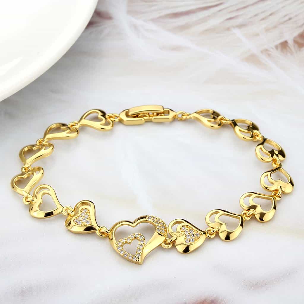 Brass Gold CZ Open Heart Link Bracelet | The Stainless Jewelry view 6