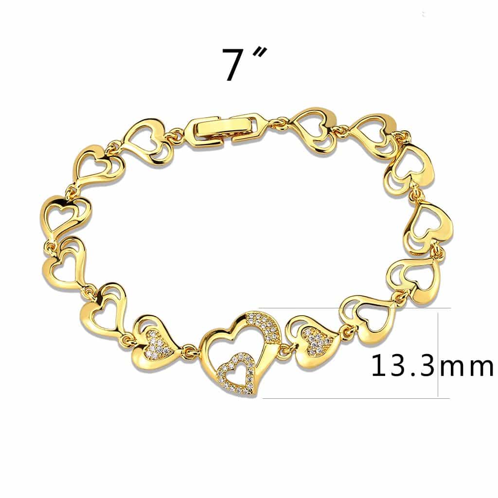 Brass Gold CZ Open Heart Link Bracelet | The Stainless Jewelry view 2