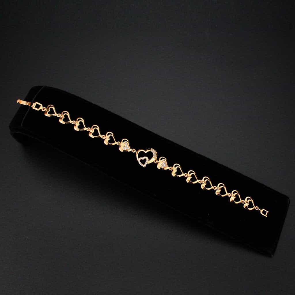 Brass Rose Gold CZ Open Heart Link Bracelet view 3