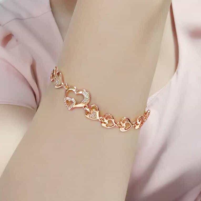 Brass Rose Gold CZ Open Heart Link Bracelet view 5