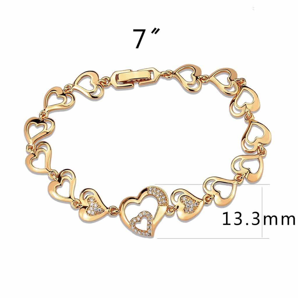 Brass Rose Gold CZ Open Heart Link Bracelet view 2