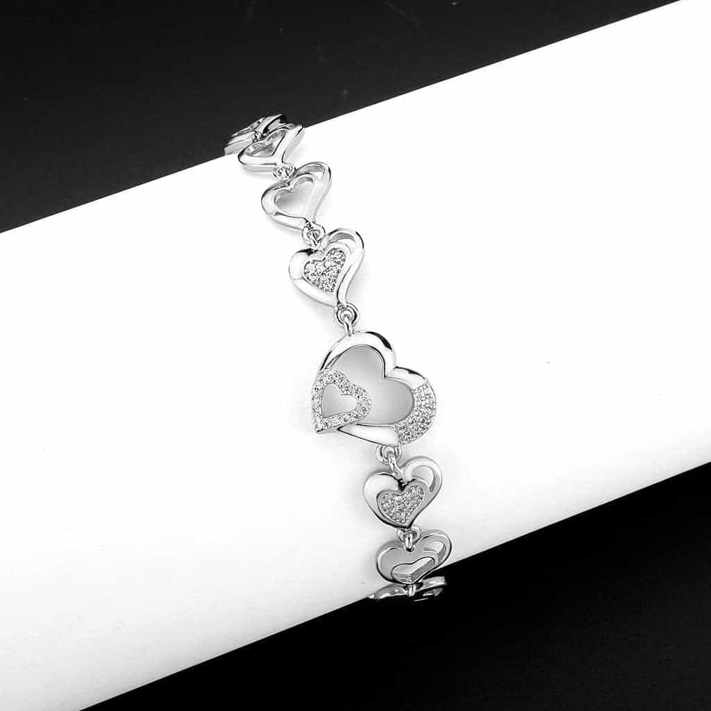 Brass CZ Open Heart Link Bracelet | The Stainless Jewelry view 1