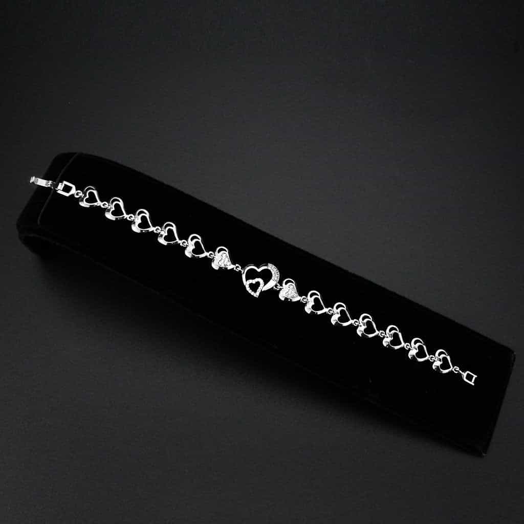 Brass CZ Open Heart Link Bracelet | The Stainless Jewelry view 3