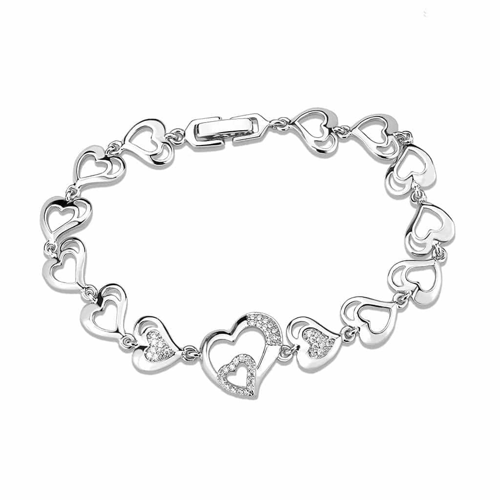 Brass CZ Open Heart Link Bracelet | The Stainless Jewelry view 4