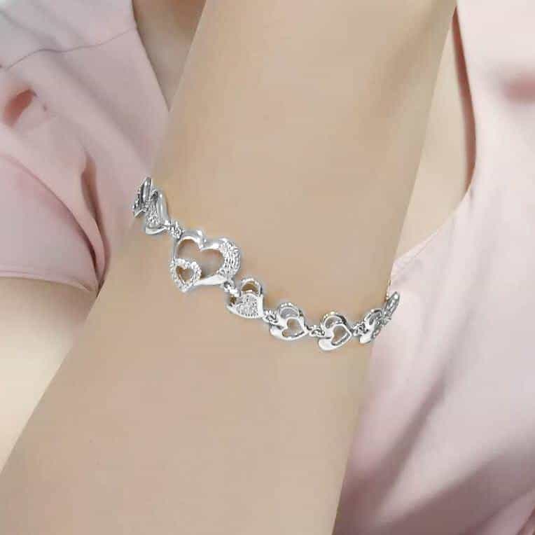 Brass CZ Open Heart Link Bracelet | The Stainless Jewelry view 5