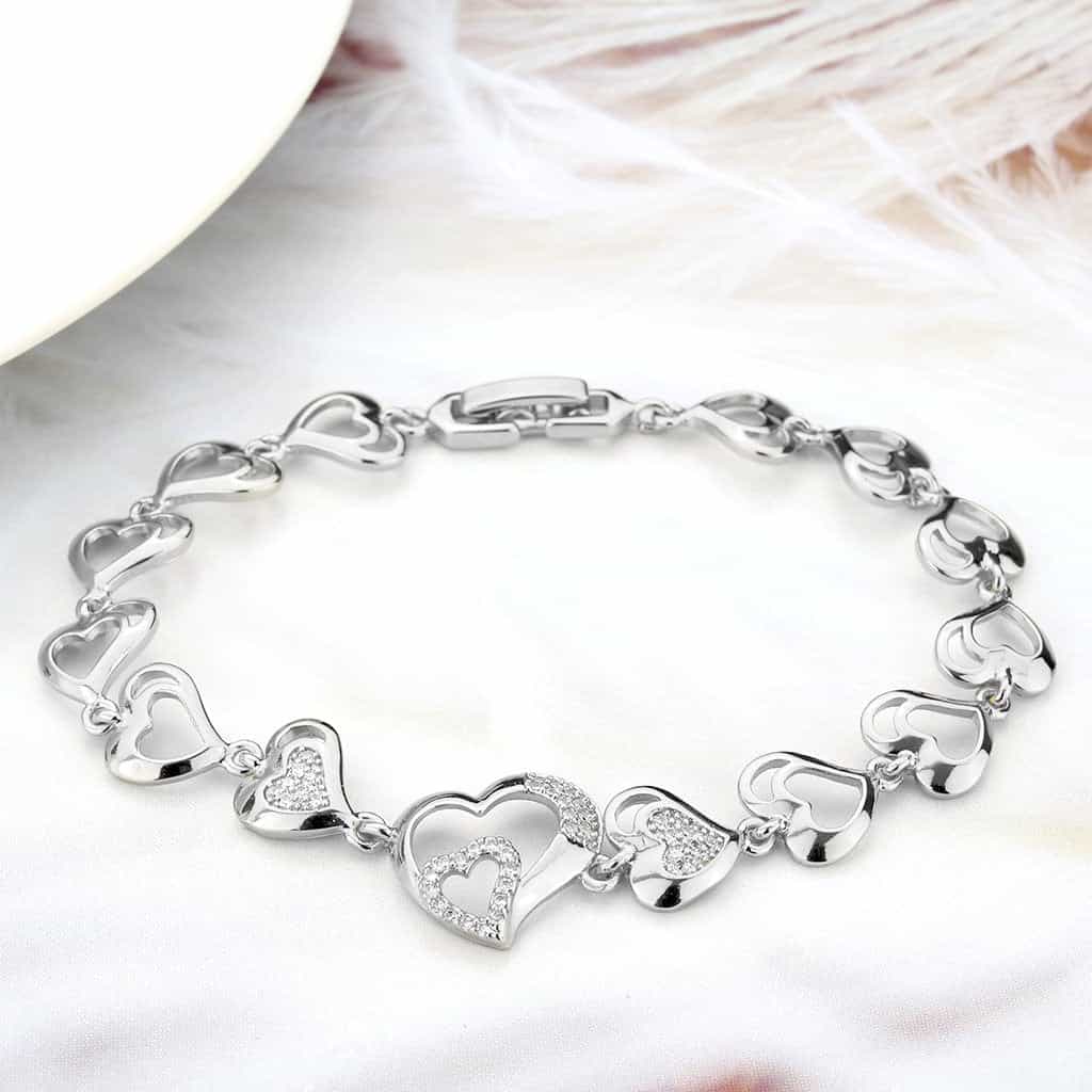 Brass CZ Open Heart Link Bracelet | The Stainless Jewelry view 6