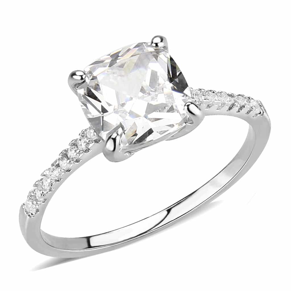Brass CZ Cushion Solitaire Pavé Band Ring | The Stainless Jewelry view 6