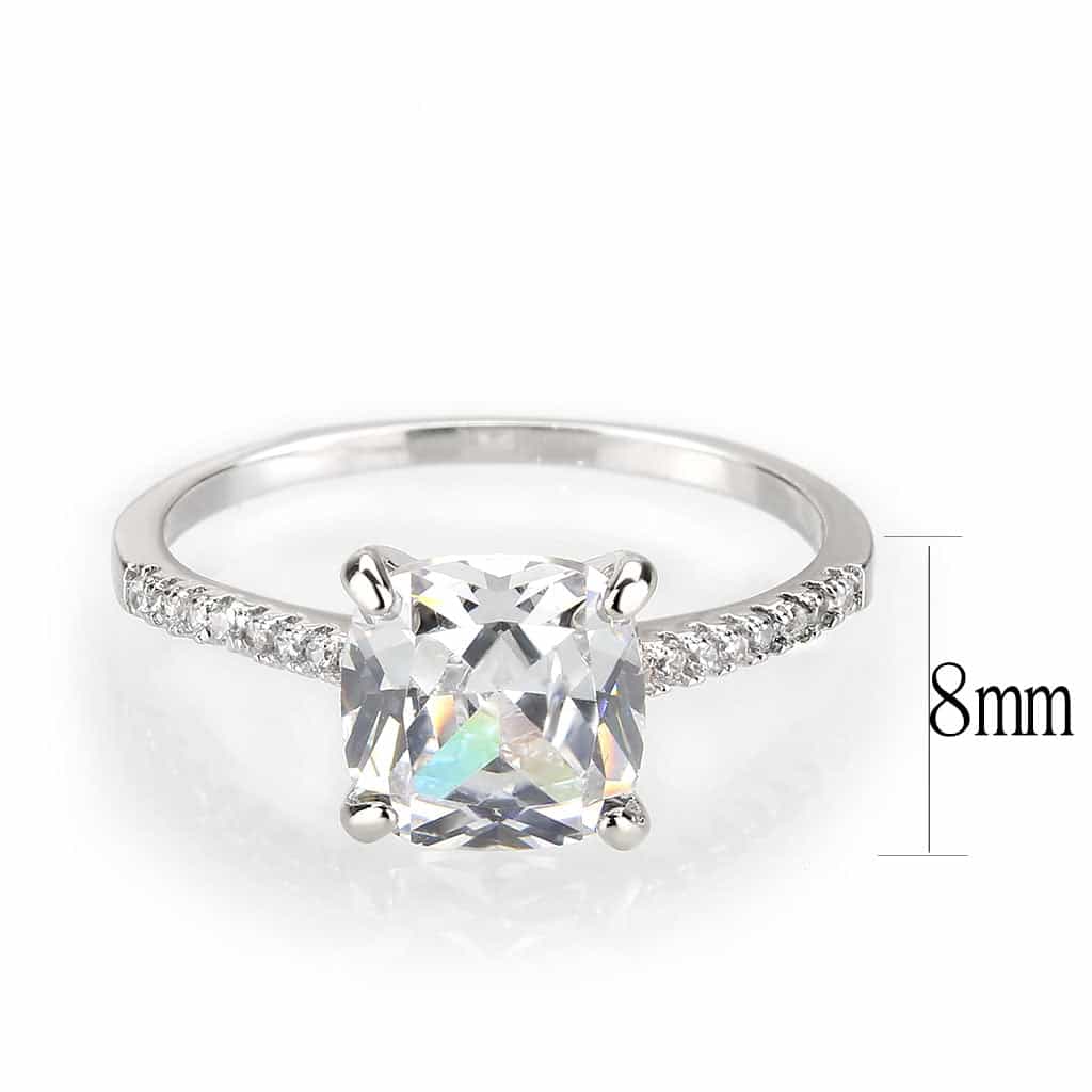 Brass CZ Cushion Solitaire Pavé Band Ring | The Stainless Jewelry view 7