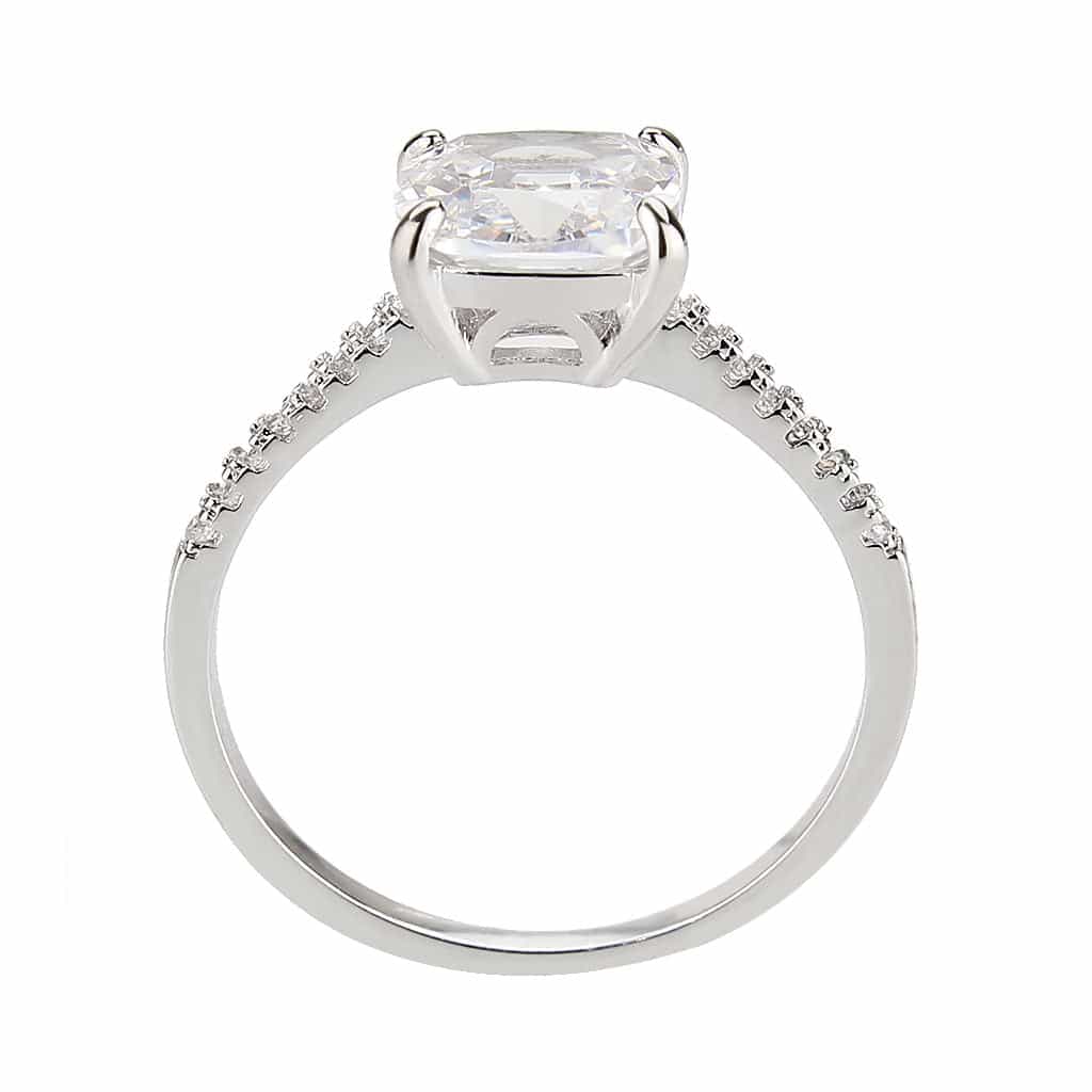 Brass CZ Cushion Solitaire Pavé Band Ring | The Stainless Jewelry view 8