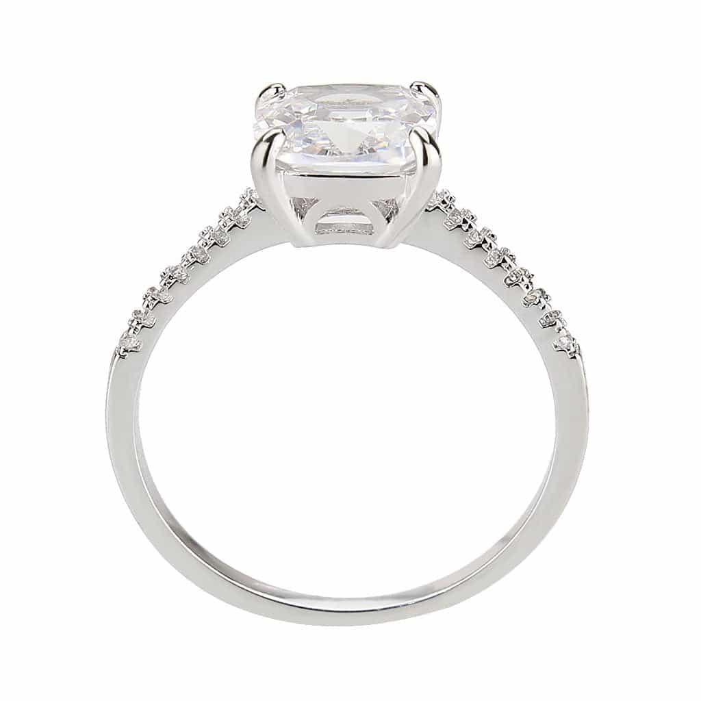 Brass CZ Cushion Solitaire Pavé Band Ring | The Stainless Jewelry view 3