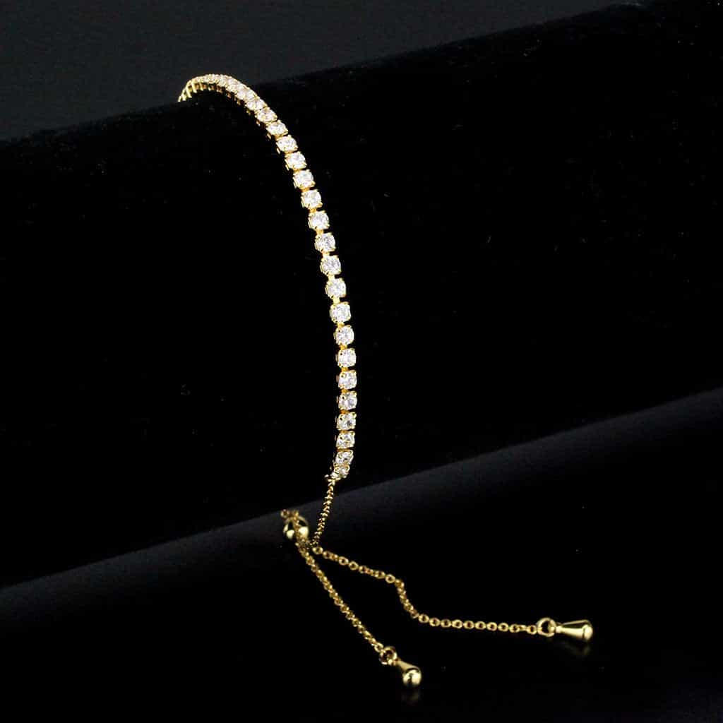 Brass Gold CZ Tennis Adjustable Bolo Slider Bracelet view 1