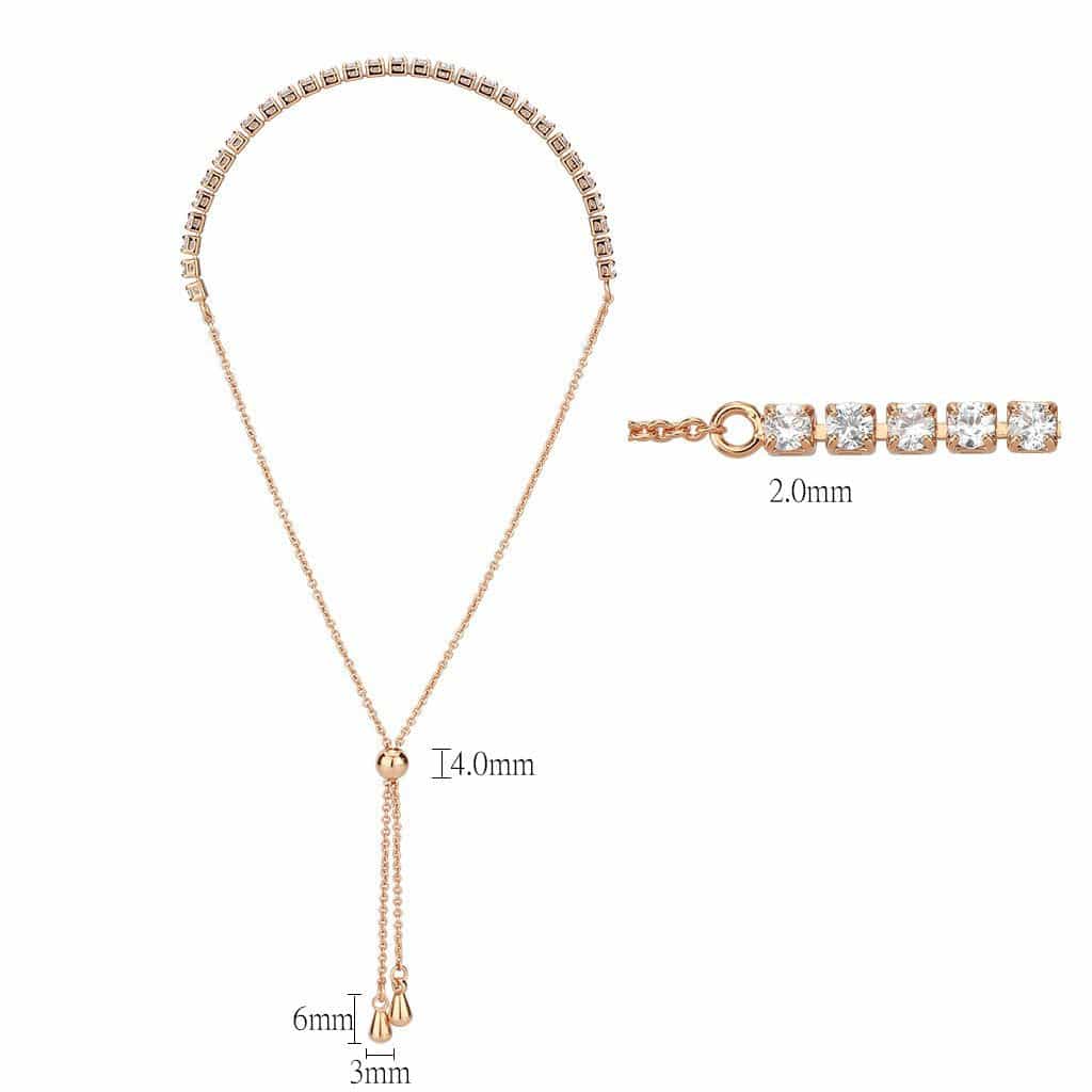 Brass Rose Gold CZ Tennis Adjustable Bolo Slider Ring view 2