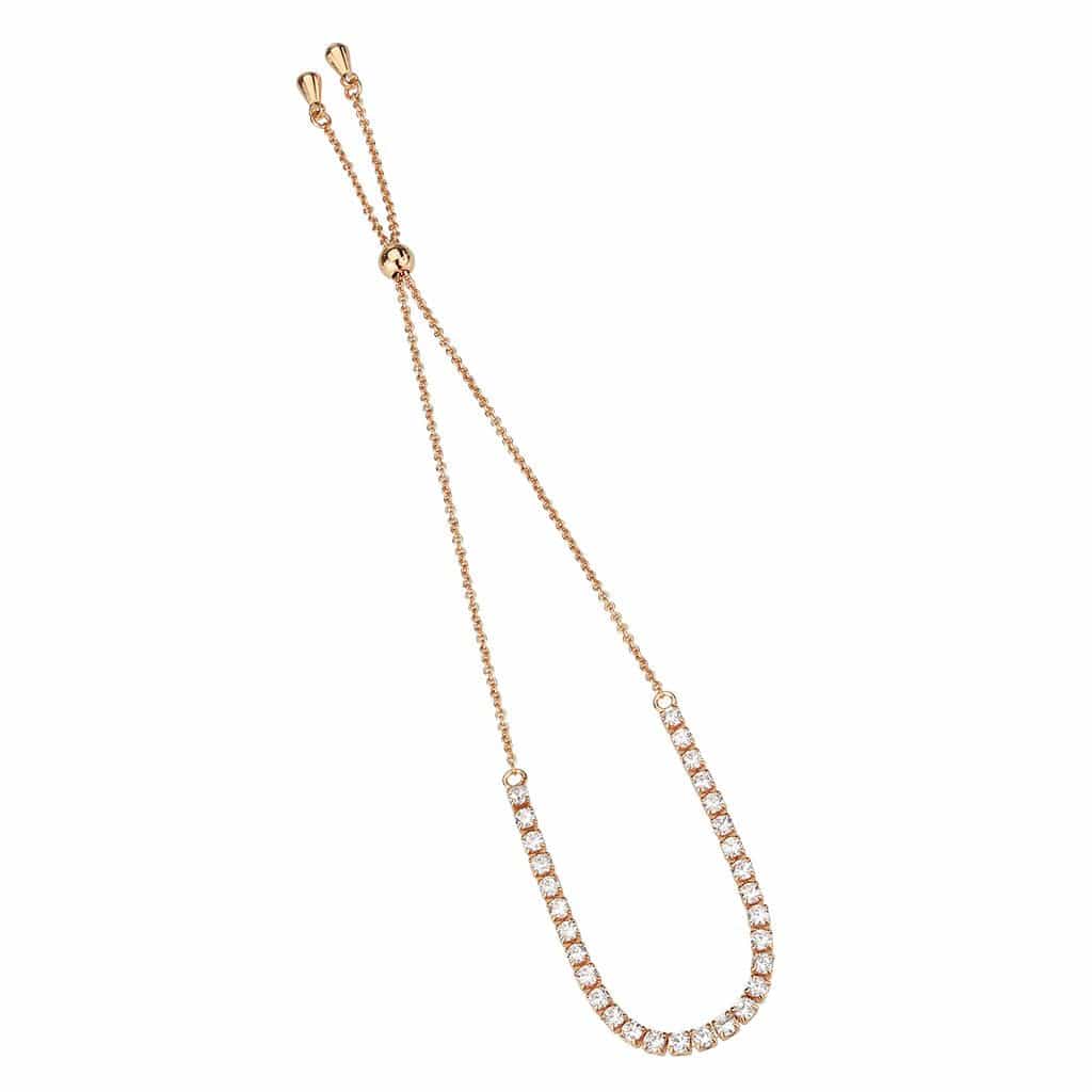 Brass Rose Gold CZ Tennis Adjustable Bolo Slider Ring view 3