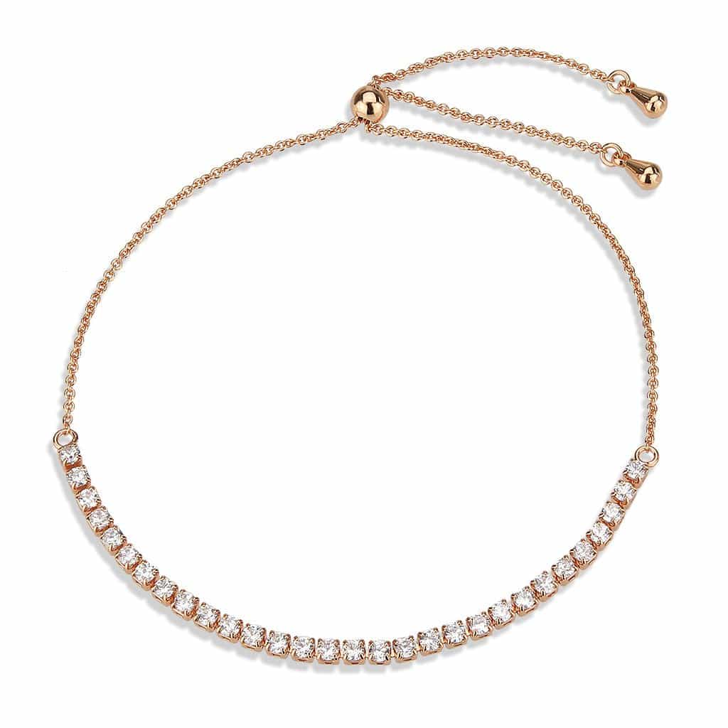 Brass Rose Gold CZ Tennis Adjustable Bolo Slider Ring view 4