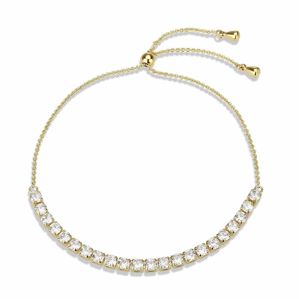 Brass Gold CZ Round Bezel Bar Slider Bracelet view 4
