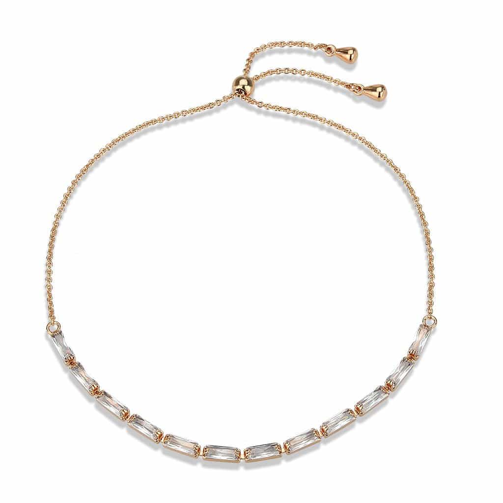 Brass Rose Gold CZ Baguette Bar Link Slider Ring view 4