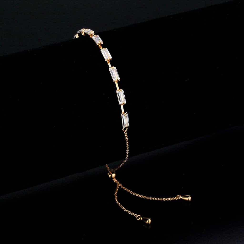 Brass Gold CZ Baguette Bar Bolo Ring | The Stainless Jewelry view 1