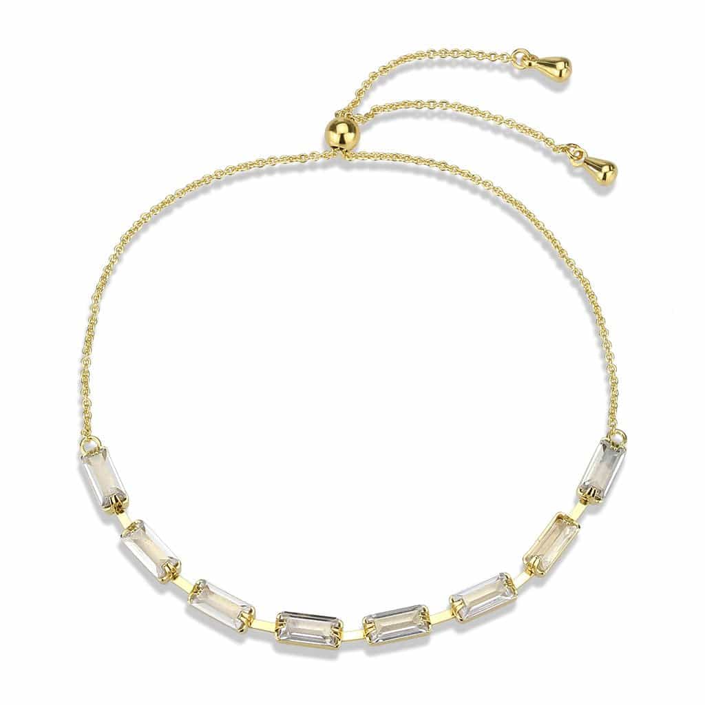 Brass Gold CZ Baguette Link Bolo Bracelet | The Stainless Jewelry view 4