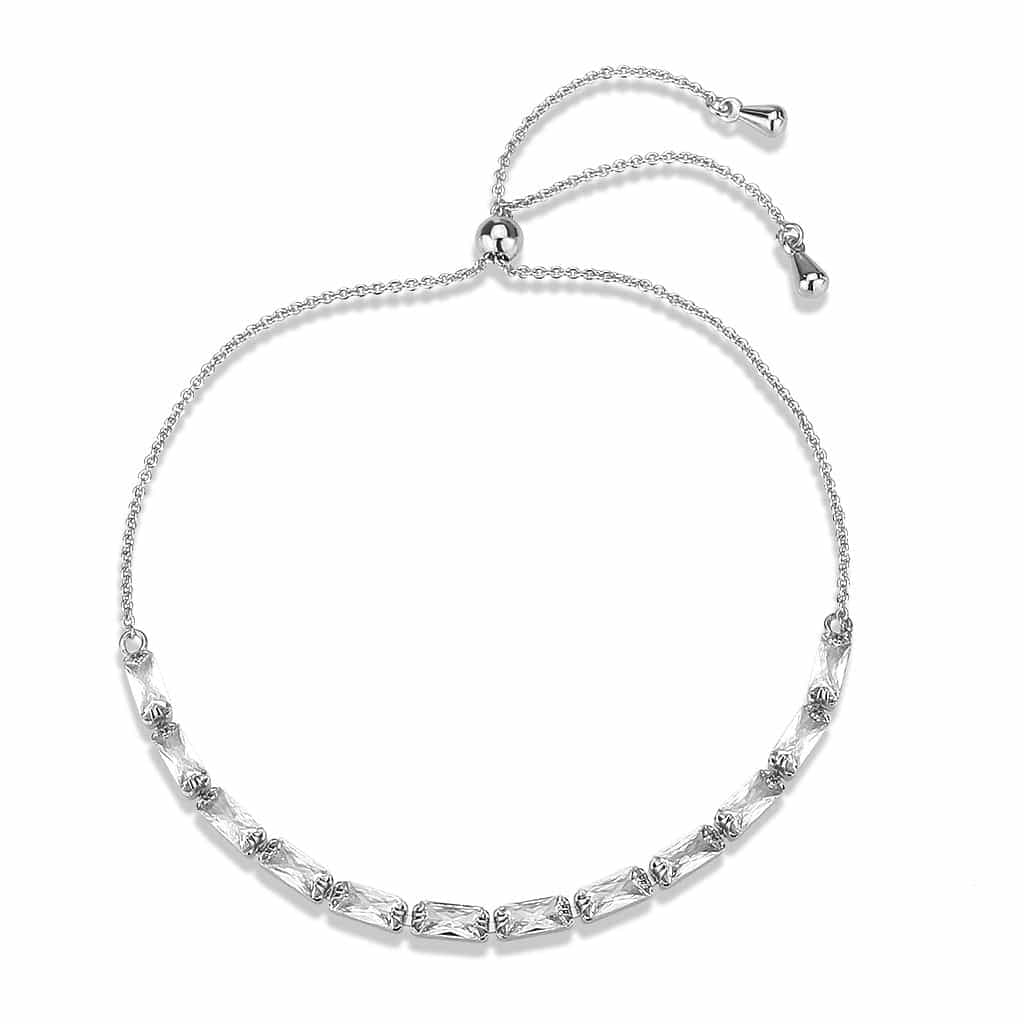 Brass CZ Asscher-Cut Bar Link Slider Bracelet view 4