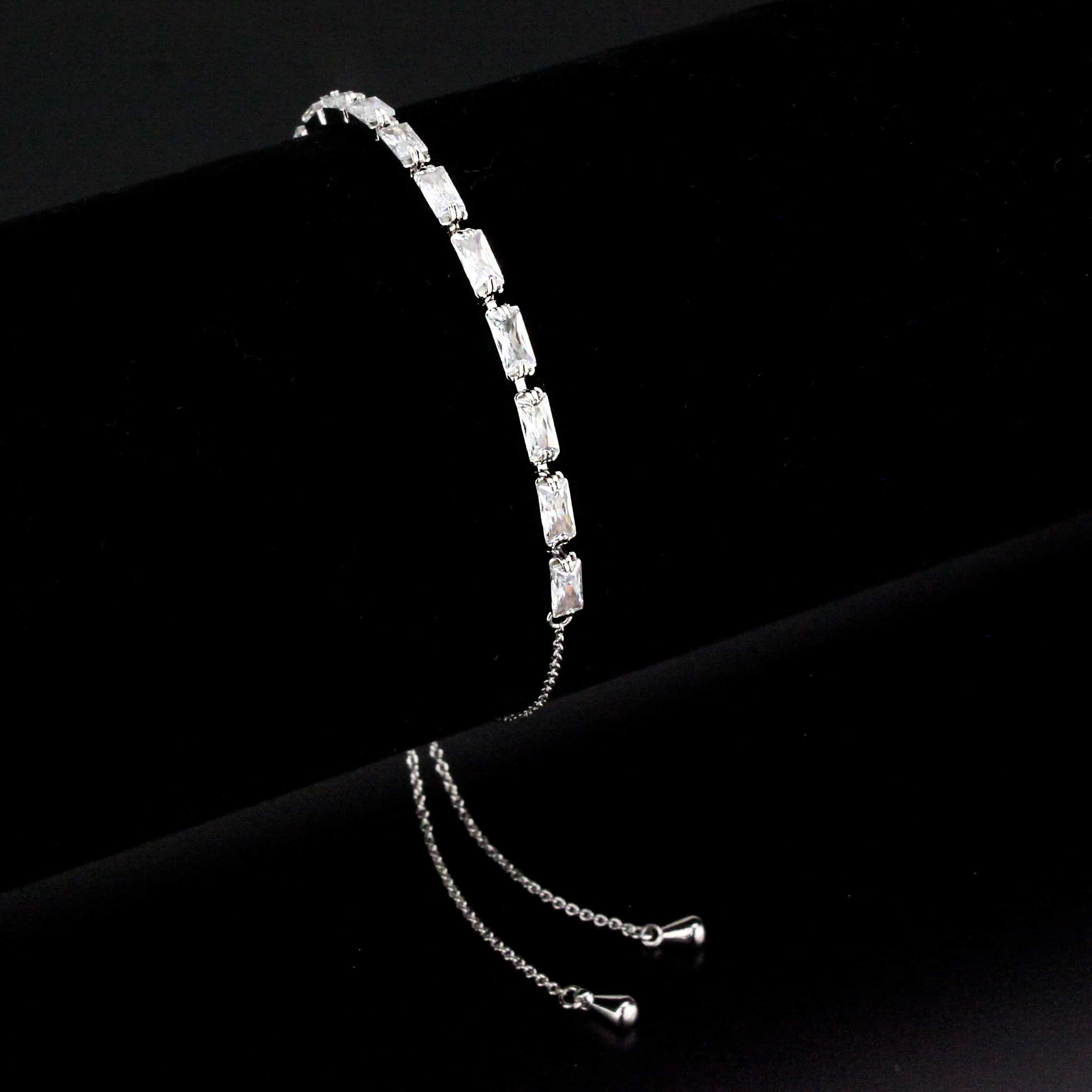 Brass CZ Asscher-Cut Bar Link Slider Bracelet view 1