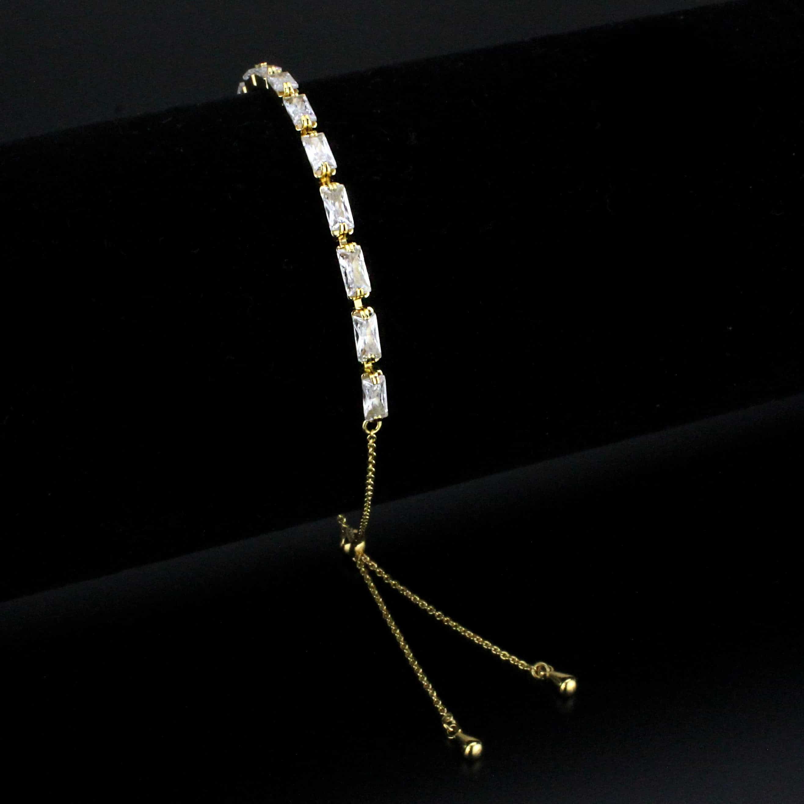 Brass Gold CZ Round Bar Link Slider Bracelet view 1