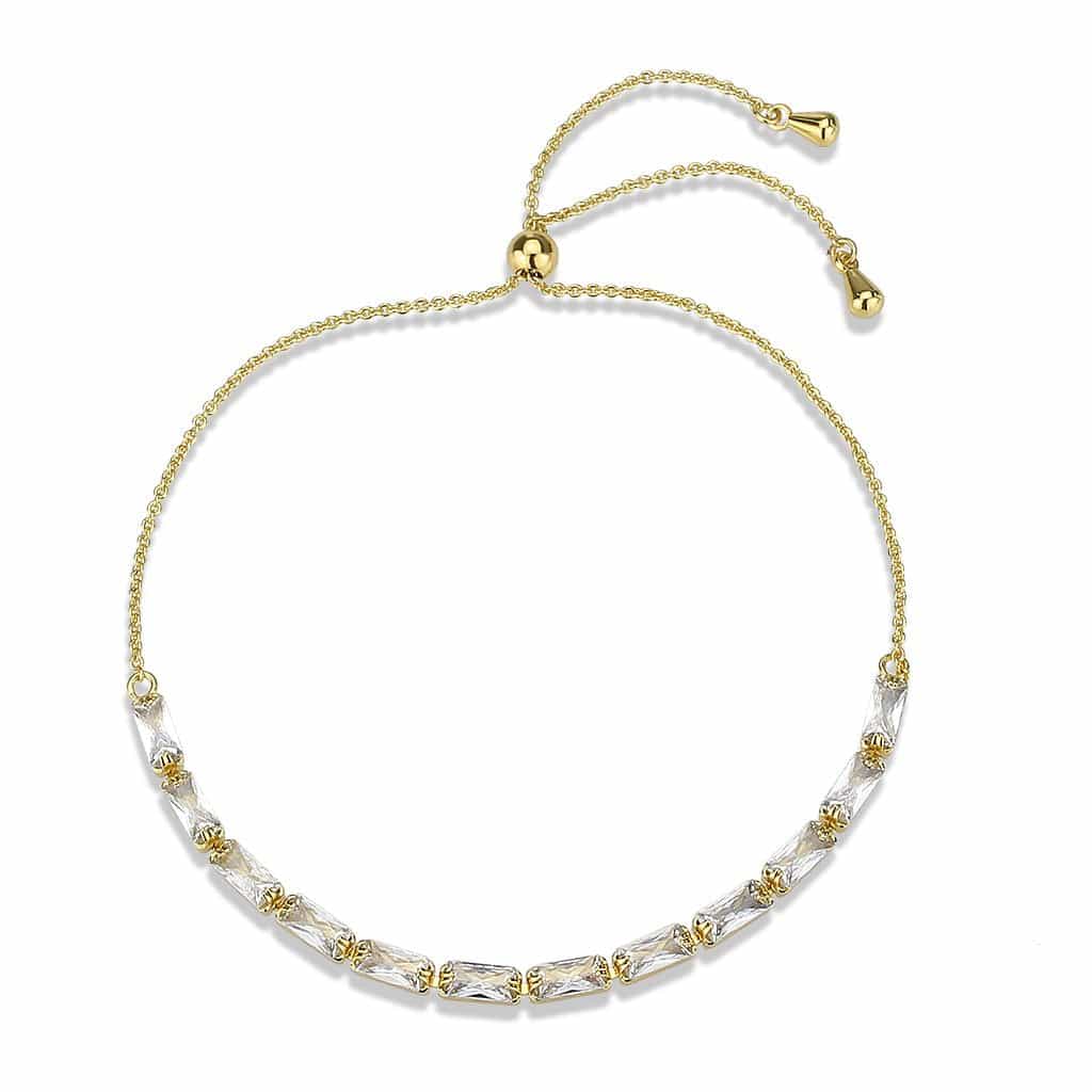 Brass Gold CZ Round Bar Link Slider Bracelet view 4