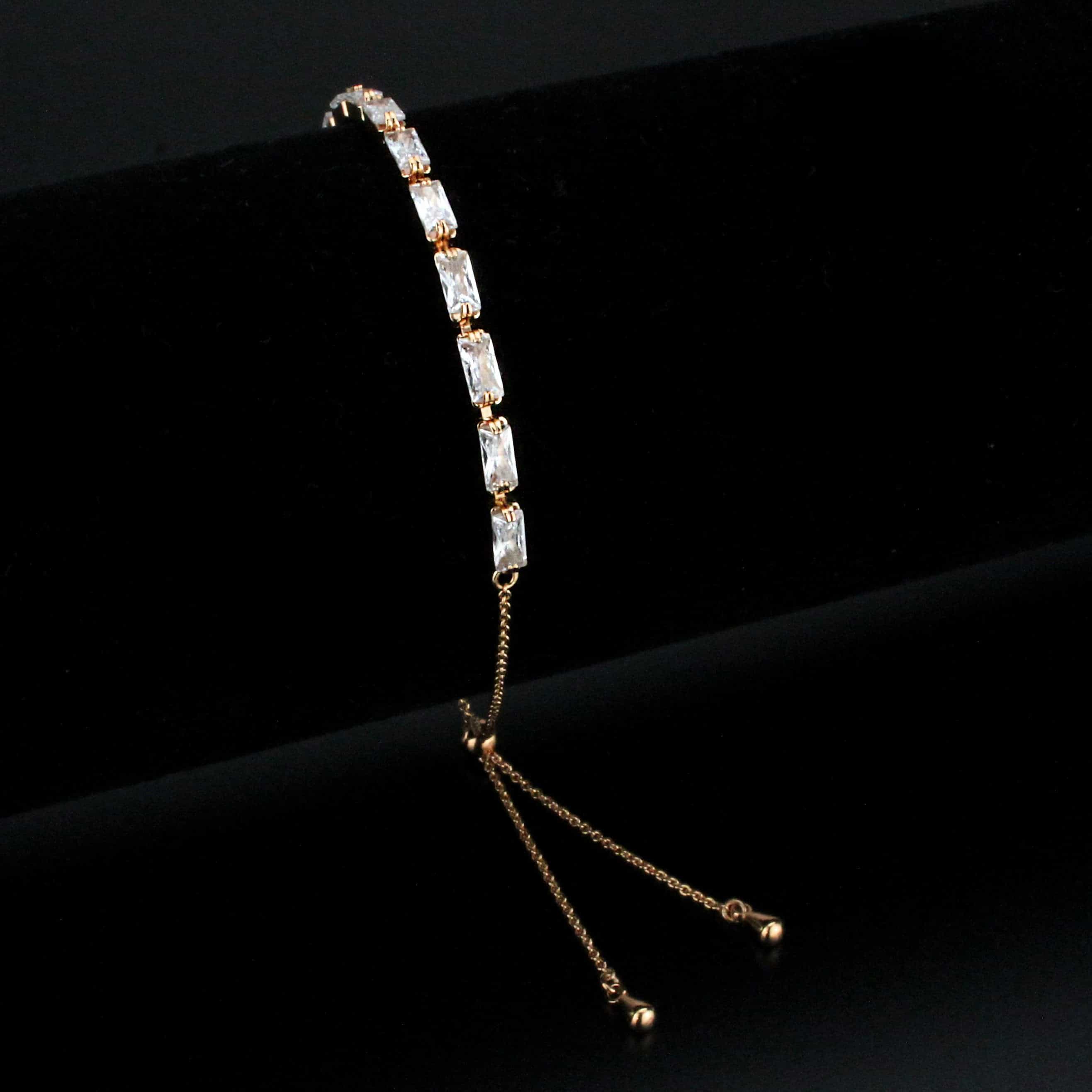 Brass Gold CZ Round Bezel Link Slider Ring view 1