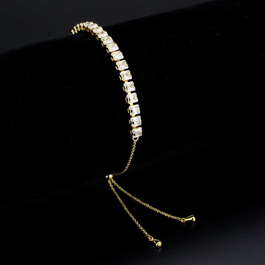 Brass Gold CZ Princess-Cut Tennis Bolo Bracelet view 1