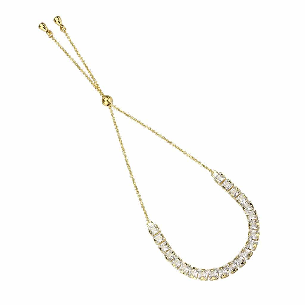 Brass Gold CZ Princess-Cut Tennis Bolo Bracelet view 3
