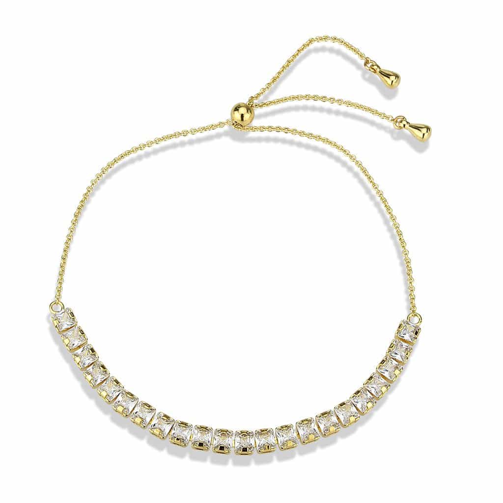 Brass Gold CZ Princess-Cut Tennis Bolo Bracelet view 4