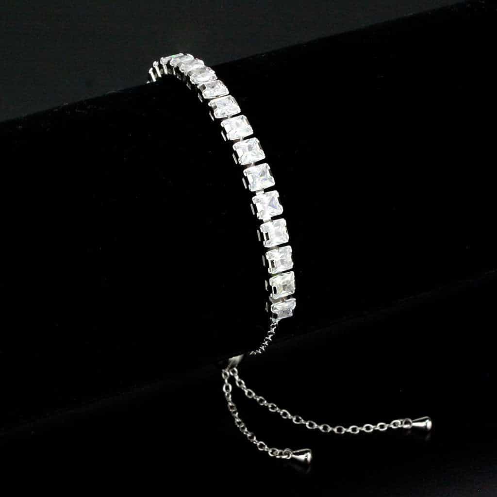 Brass CZ Cushion-Cut Tennis Slider Bracelet view 1