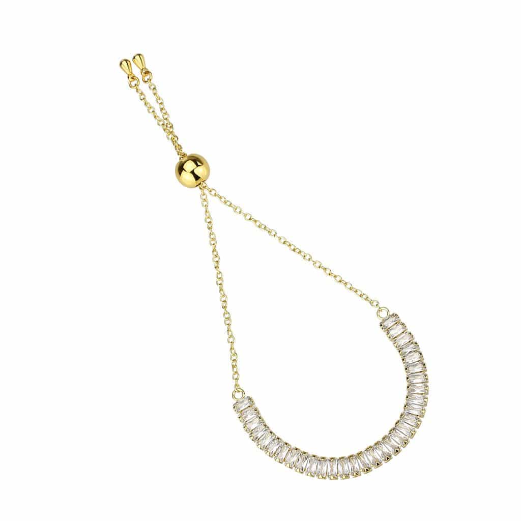 Brass Gold CZ Baguette Tennis Bolo Bracelet view 3