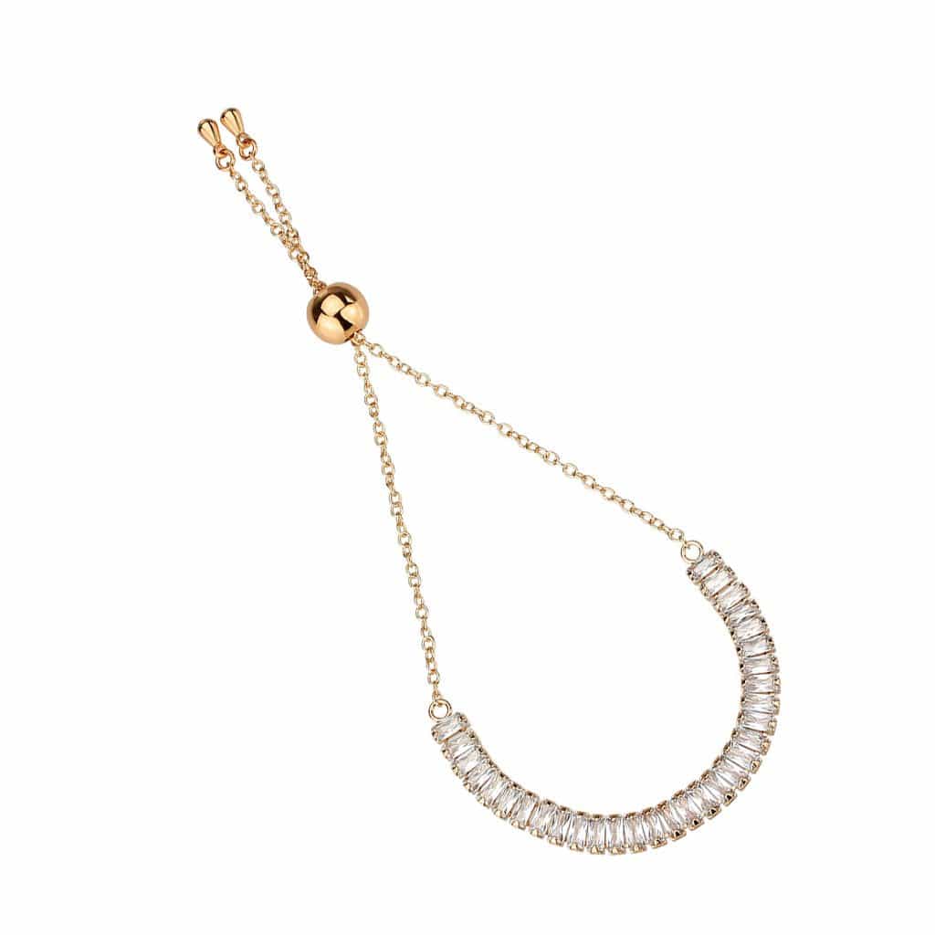 Brass Rose Gold CZ Baguette Tennis Bolo Ring view 3