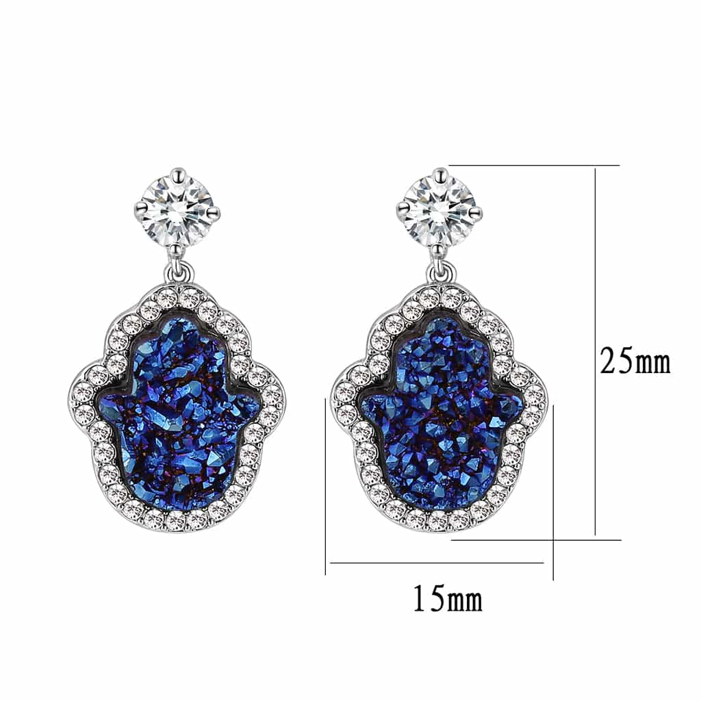 Brass Blue Druzy Flower Halo Drop Earrings view 2