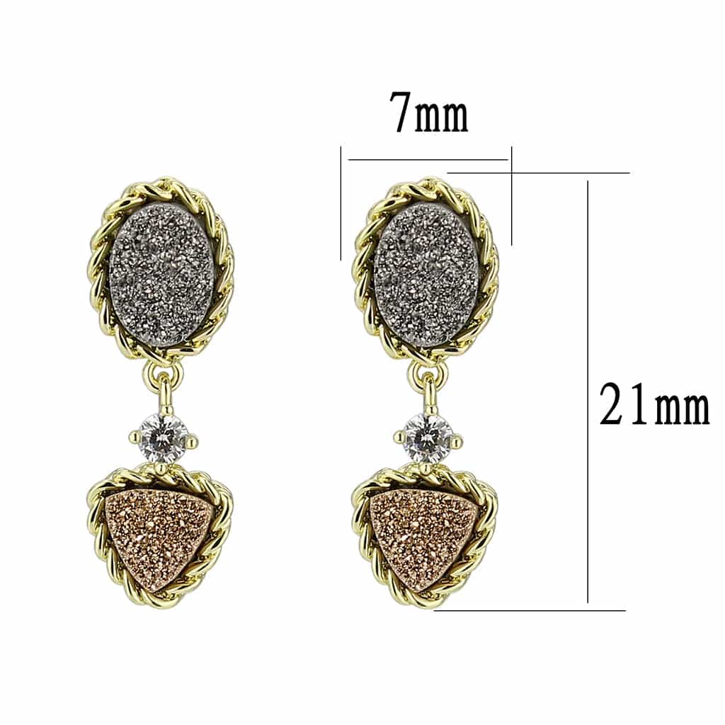 Brass Gold Gray Druzy Triangle Rope Drop Earrings view 1