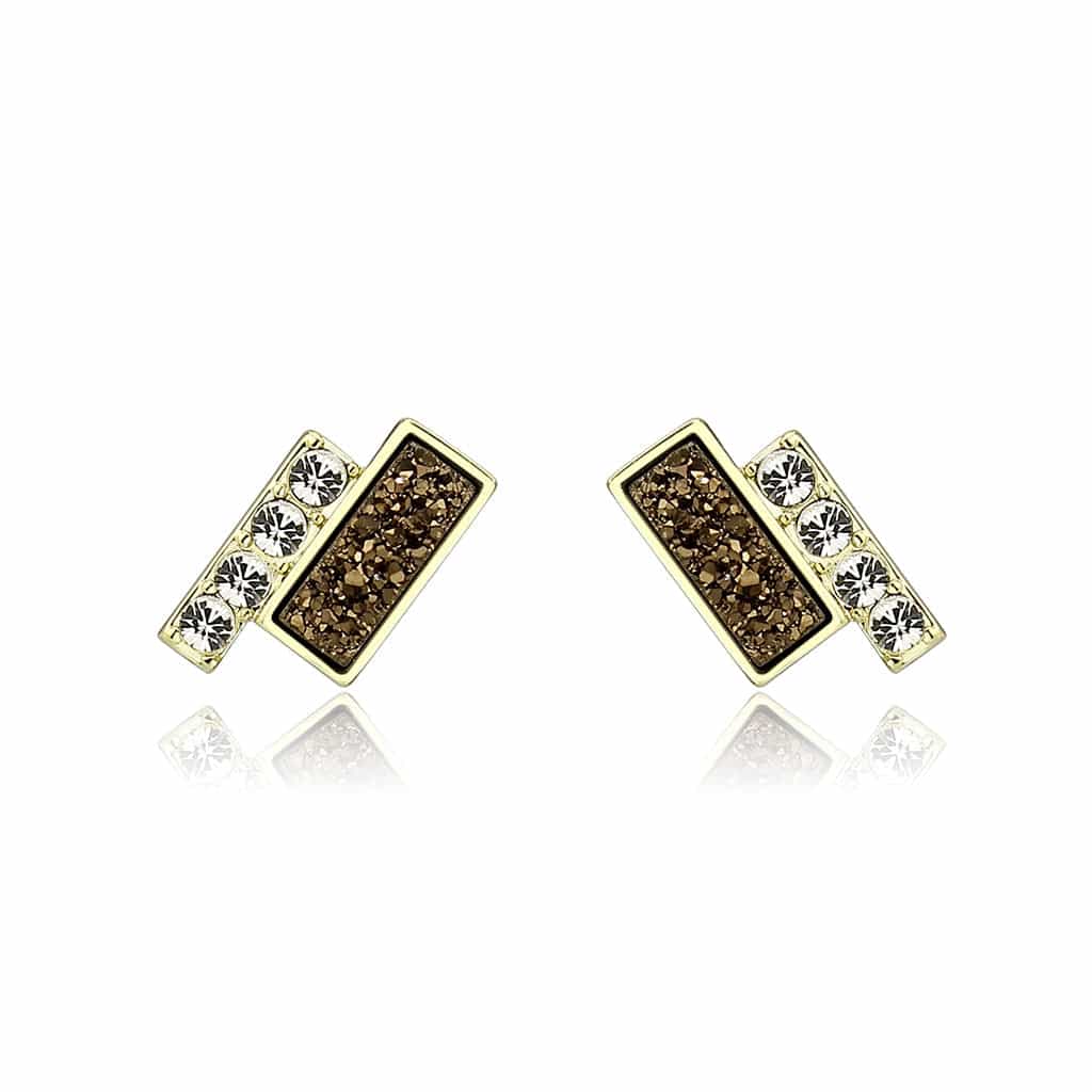 Brass Gold Bronze Druzy Rectangle CZ Stud Earrings view 4