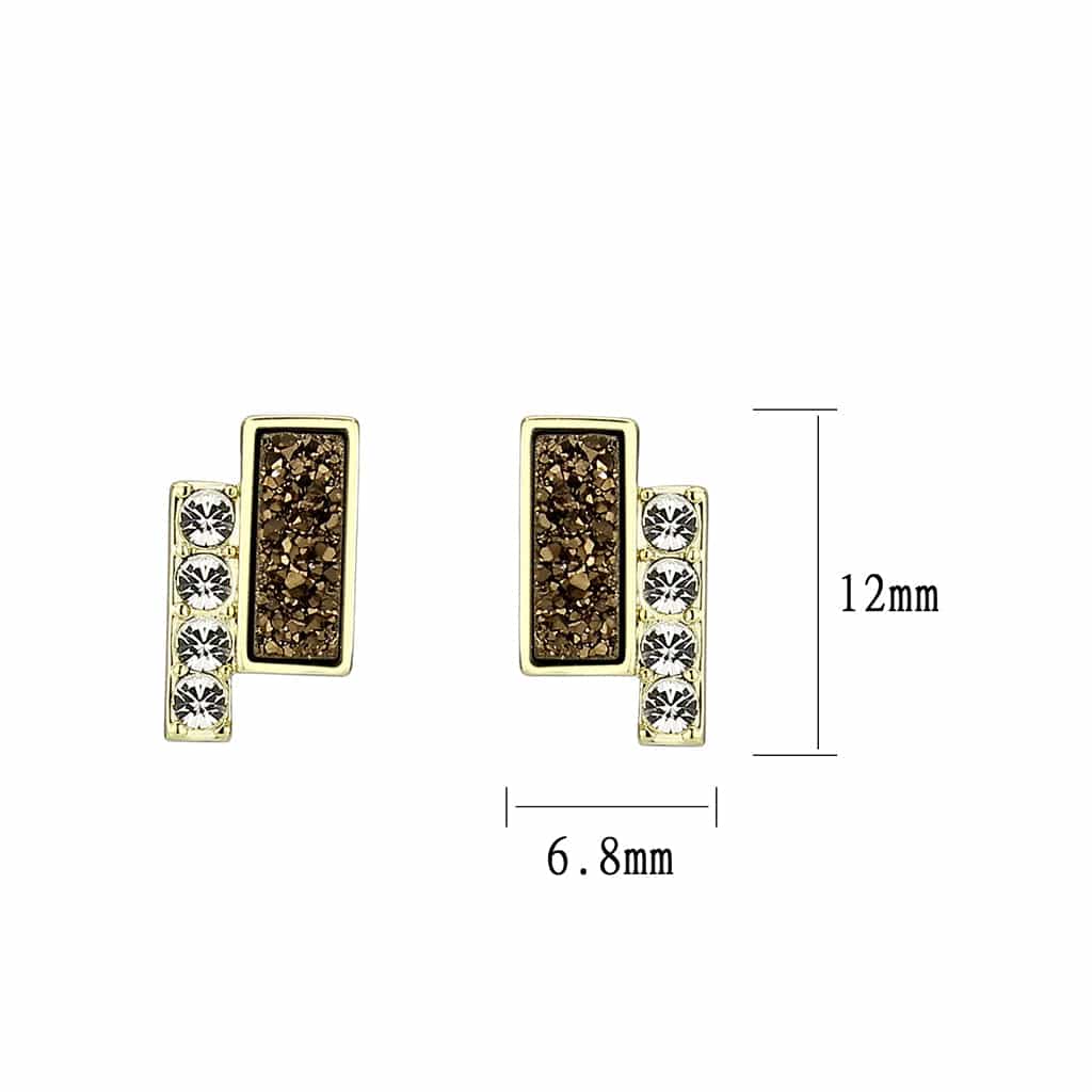 Brass Gold Bronze Druzy Rectangle CZ Stud Earrings view 2