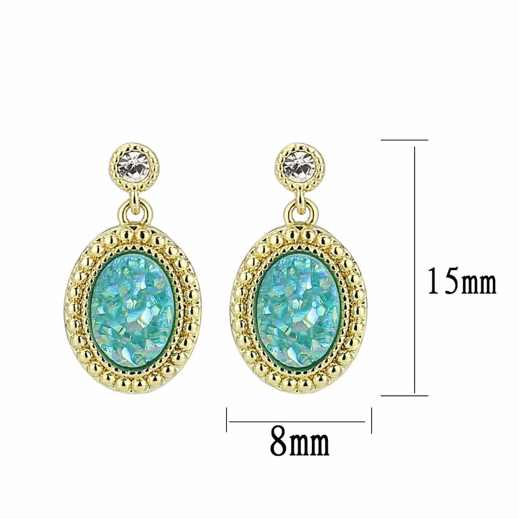 Brass Gold Turquoise Druzy Oval Double Drop Earrings view 2