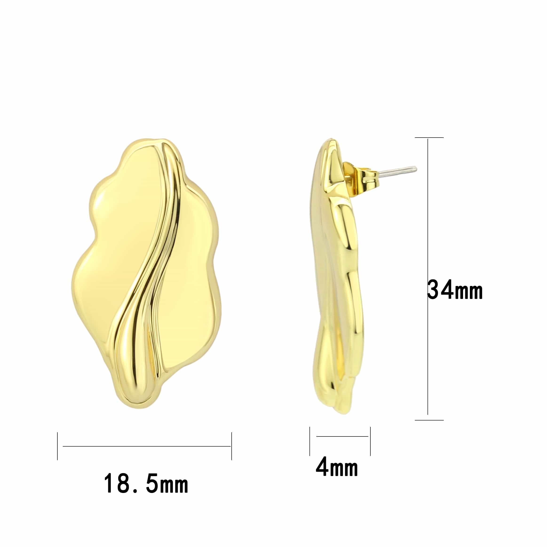 Brass Gold Polished Wave Ruffle Stud Earrings view 3