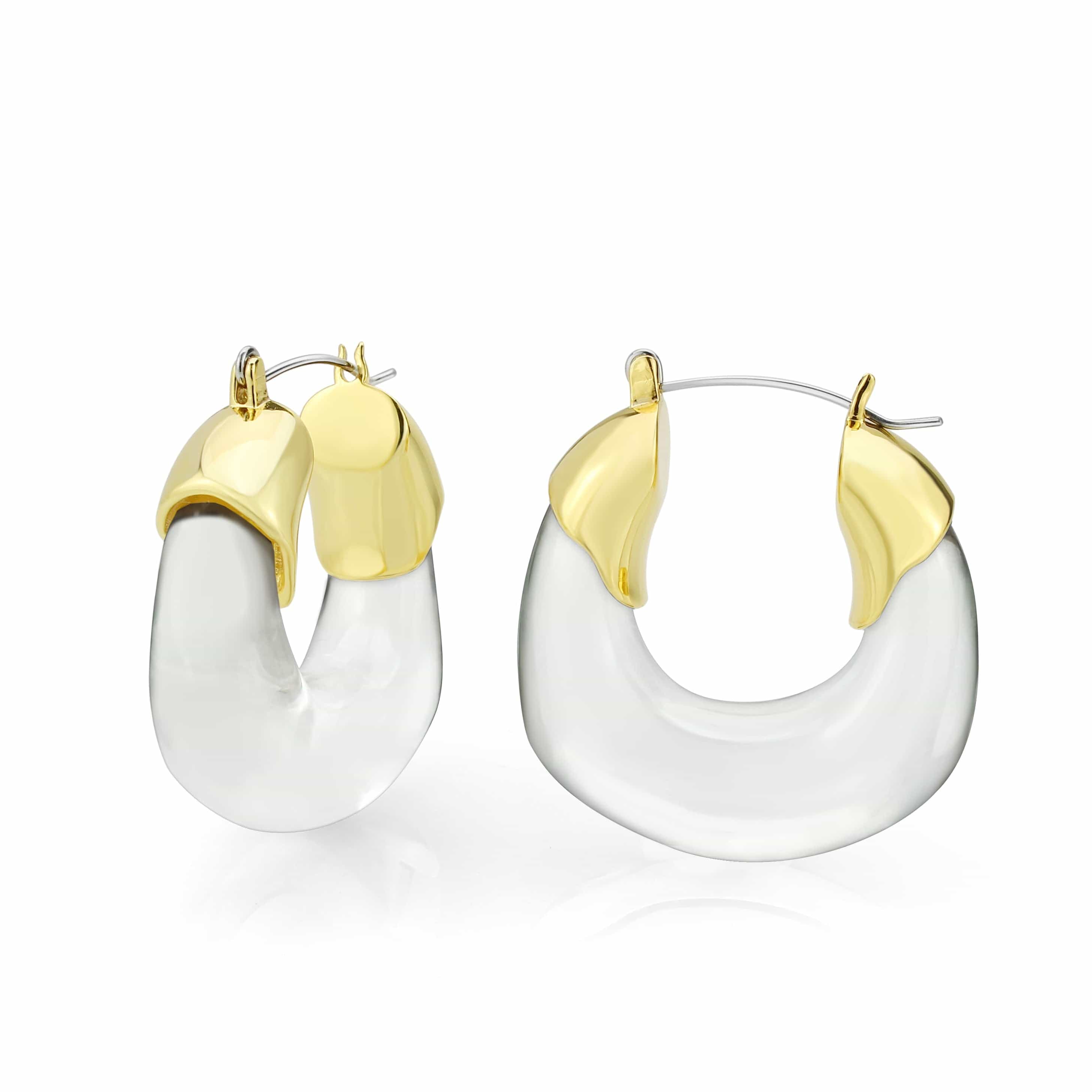 Brass Gold Polished Thick Cushion Hoop Earrings view 1