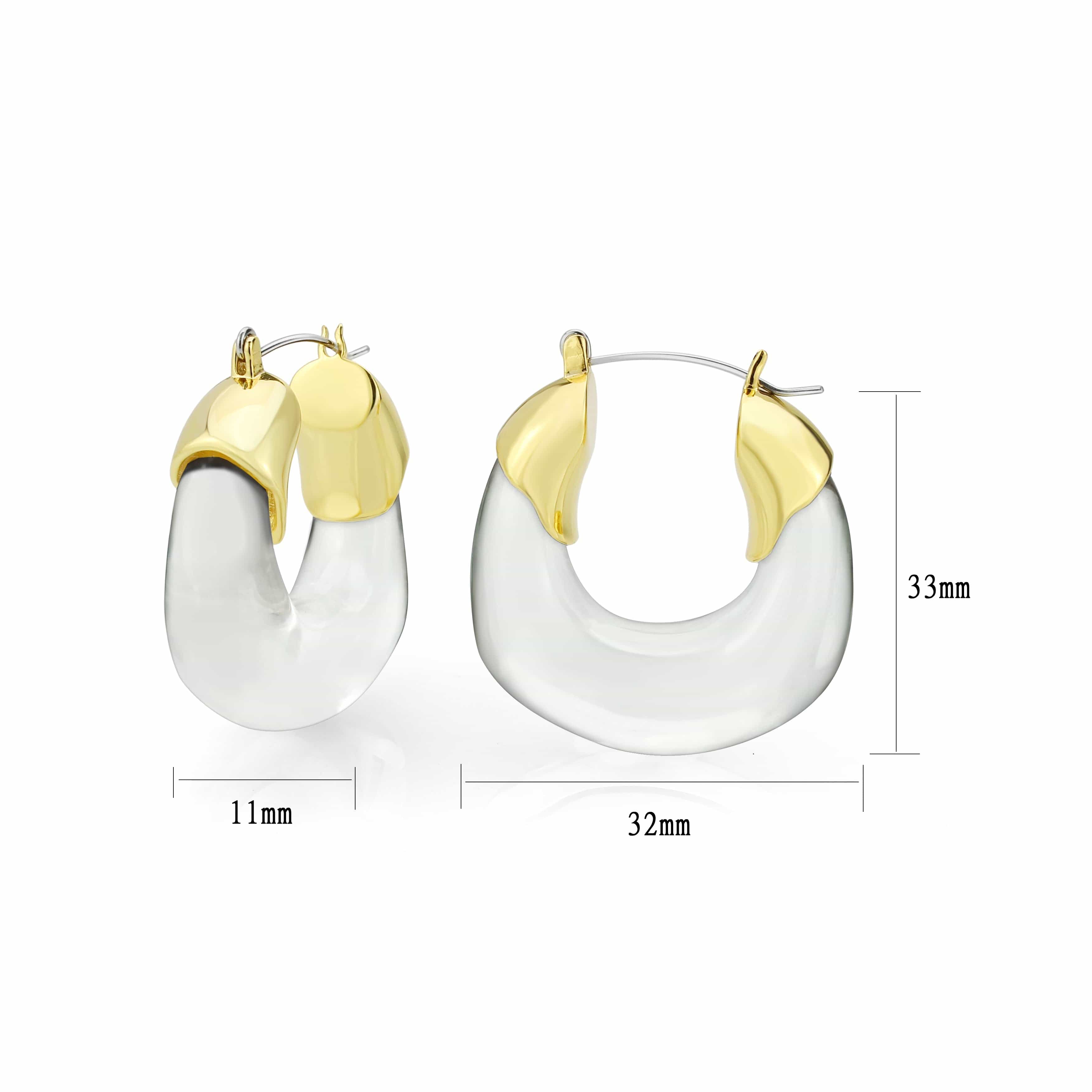 Brass Gold Polished Thick Cushion Hoop Earrings view 2