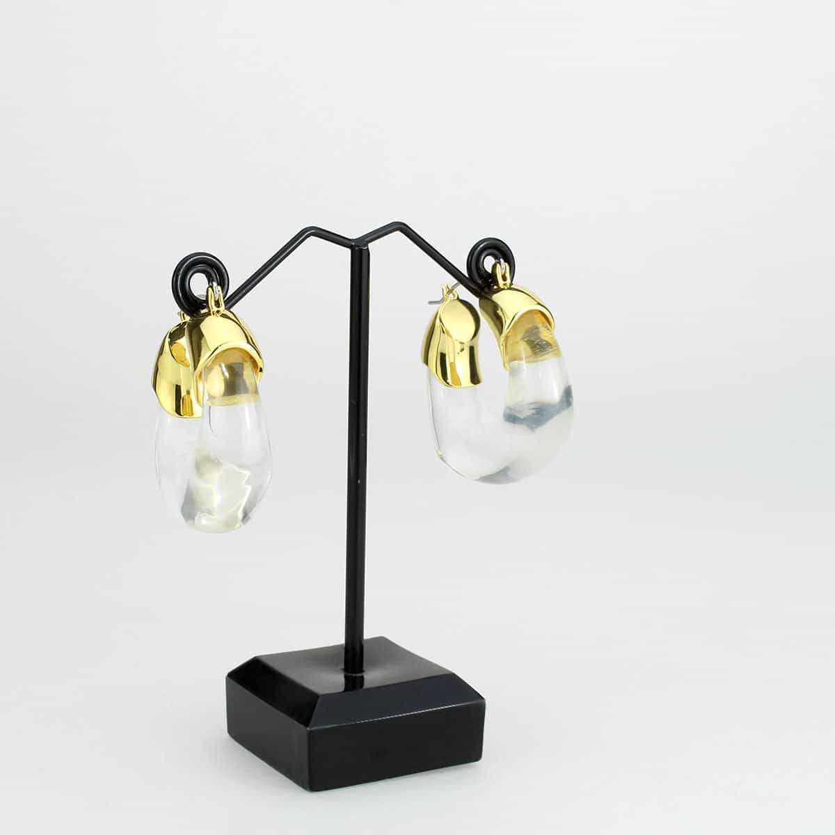 Brass Gold Polished Thick Cushion Hoop Earrings view 3