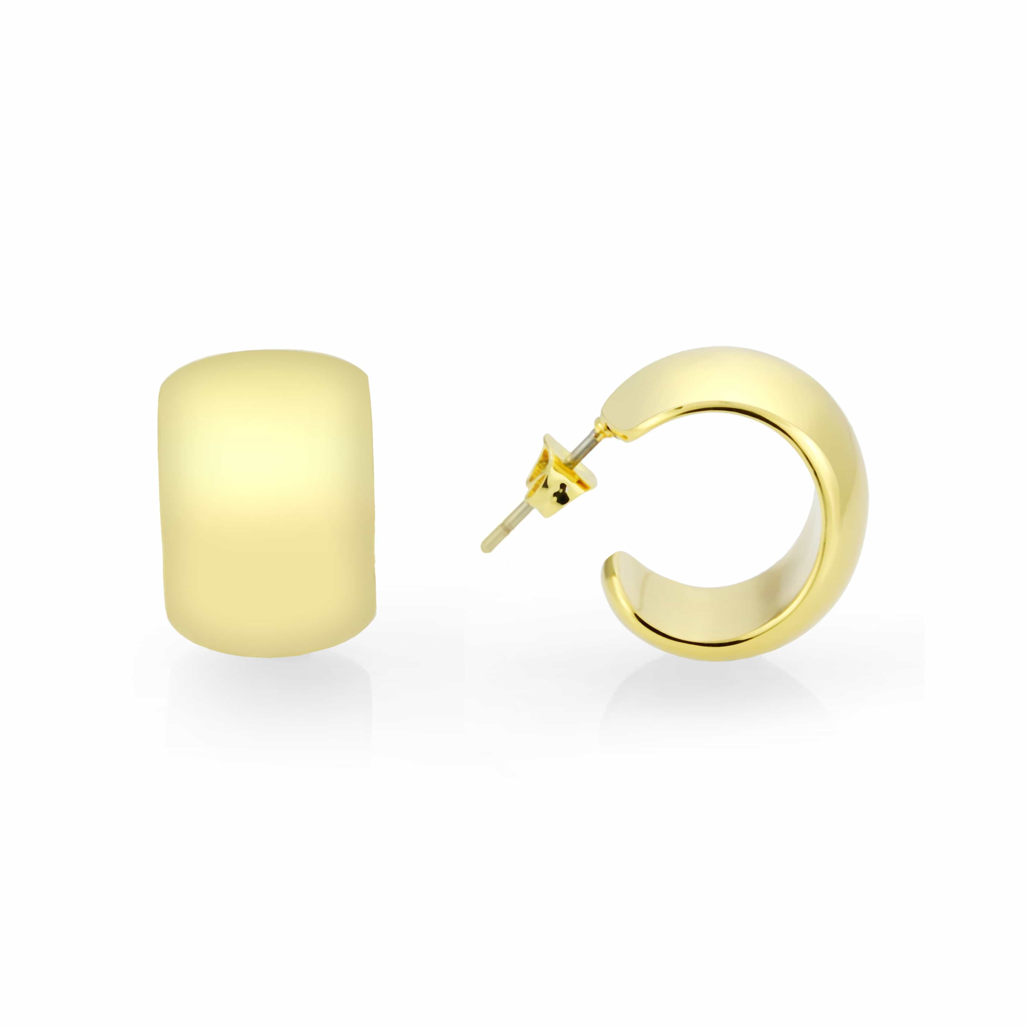 Brass Gold Polished Wide Huggie Earrings | The Stainless Jewelry view 1