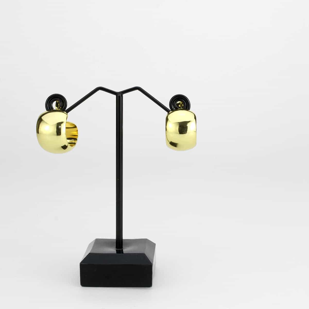 Brass Gold Polished Wide Huggie Earrings | The Stainless Jewelry view 2
