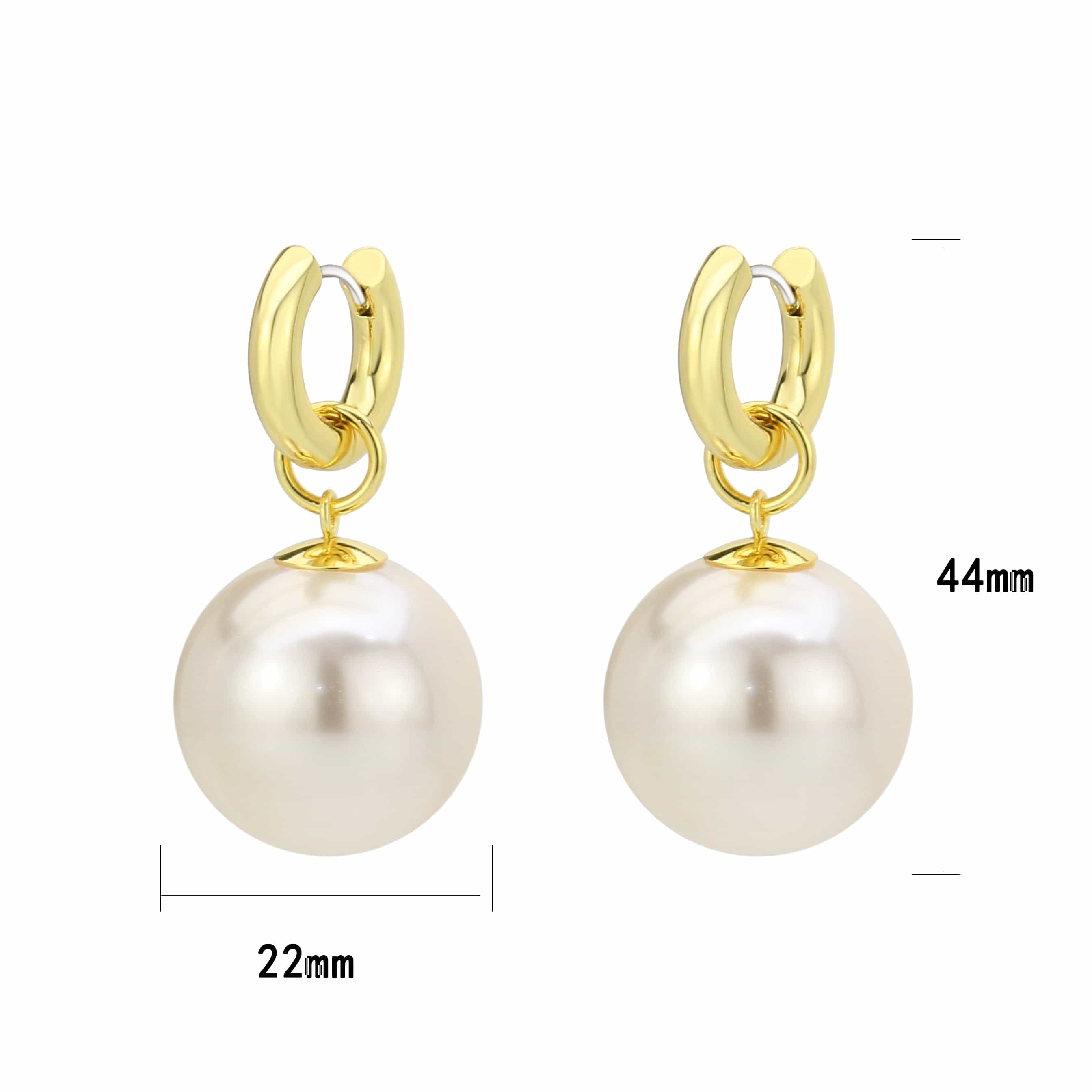 Brass Gold Pearl Dangle Huggie Drop Earrings view 2